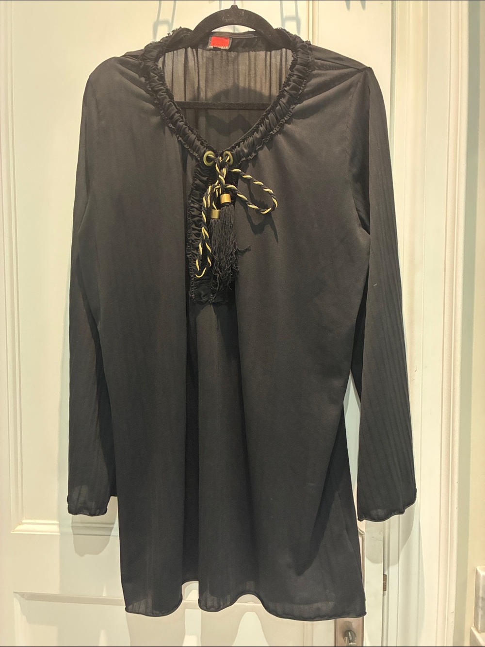 LORI MICHAELS COLLECTION Black Plissé Sheer Tunic Top Dress L ⭐️